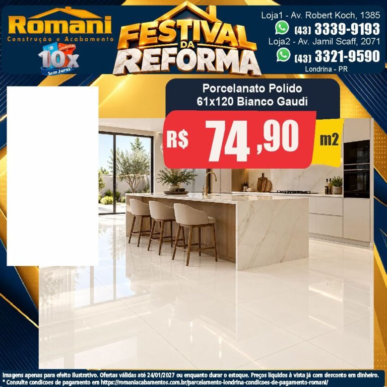 Festival da Reforma — Bianco Gaudi 61x120 · Polido · Interno por R$ 74,90/m²