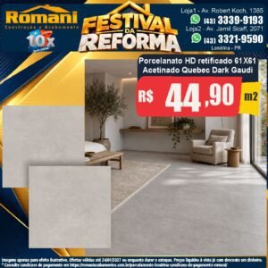 Festival da Reforma — Porcelanato HD retificado 61x61 Acetinado Quebec Dark Gaudi por R$ 44,90/m²