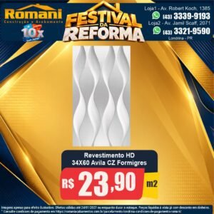 Festival da Reforma — Revestimento HD 34x60 Ávila Cinza Formigres por R$ 23,90/m²