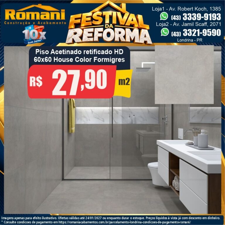 Festival da Reforma — House Color Cinza Formigres 60x60 · Acetinado · Interno por R$ 27,90/m²