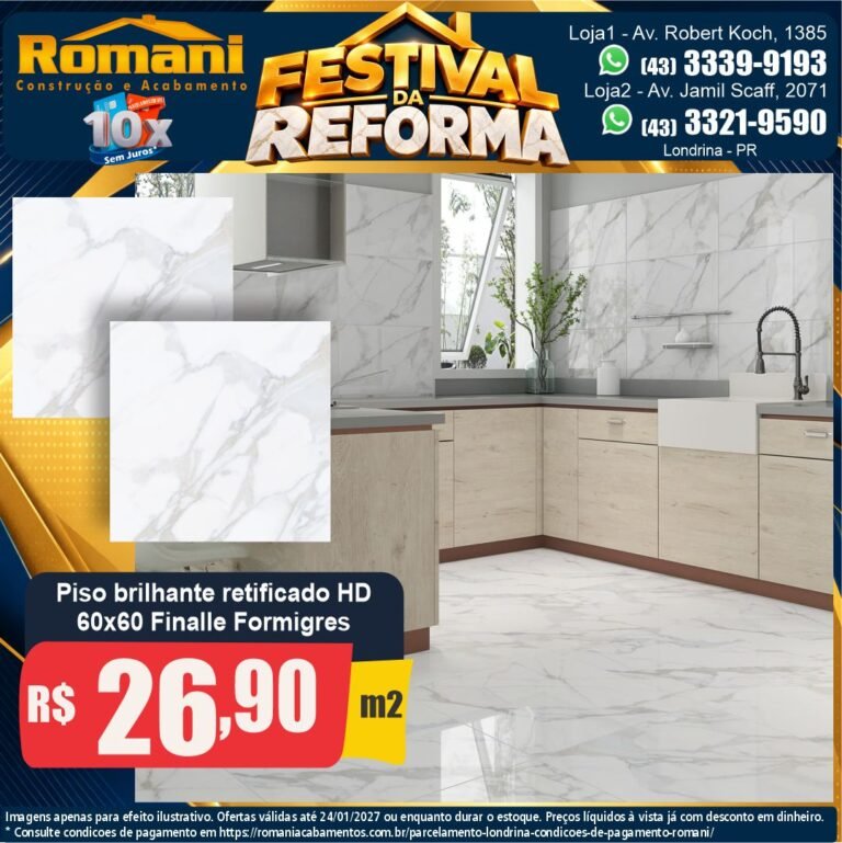 Festival da Reforma — Finalle Formigres 60x60 · Brilhante · Interno por R$ 26,90/m²