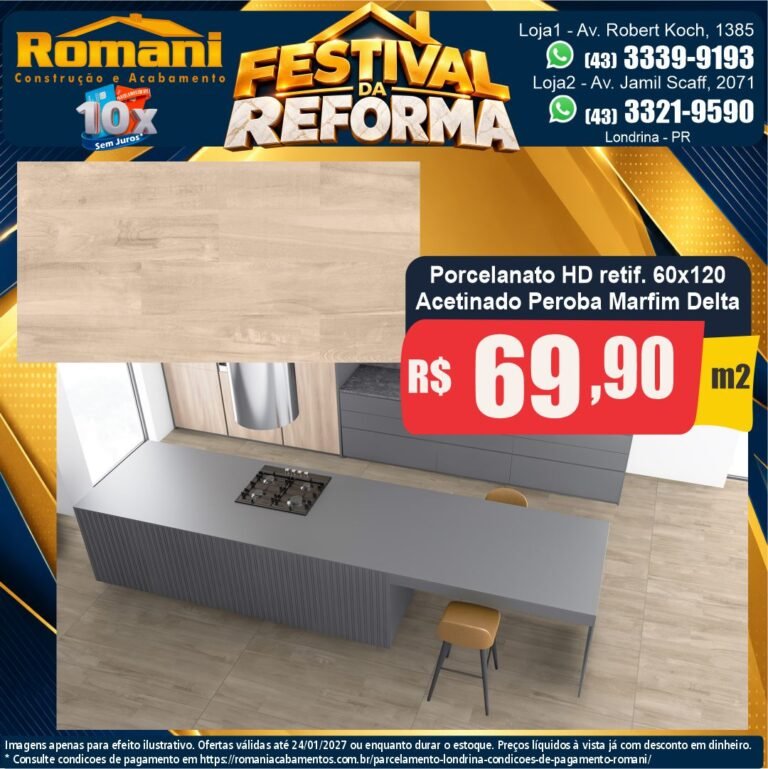 Festival da Reforma — Peroba Marfim Delta 60x120 · Acetinado · Interno por R$ 69,90/m²