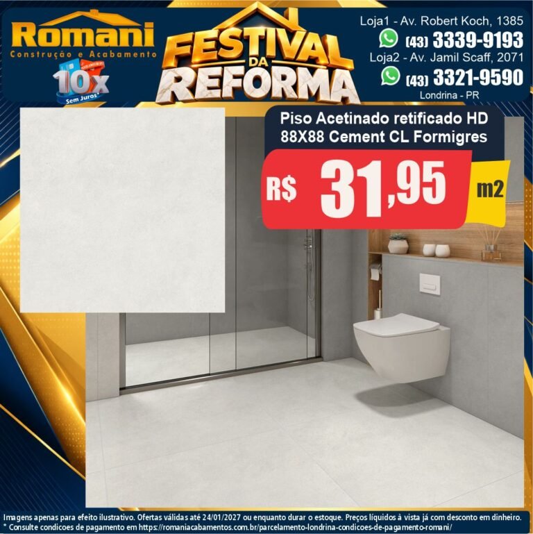 Festival da Reforma — Cement Clear Formigres 88x88 · Acetinado · Interno por R$ 31,95/m²