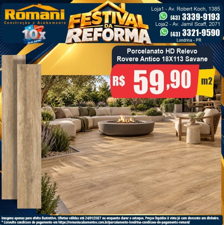 Festival da Reforma — Rovere Antico Savane 18x113 · Relevo · Interno por R$ 59,90/m²