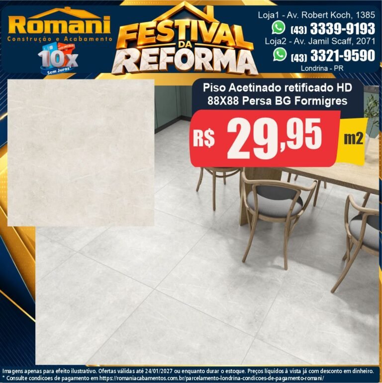 Festival da Reforma — Persa Bege Formigres 88x88 · Acetinado · Interno por R$ 29,95/m²
