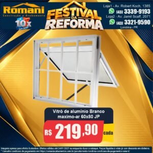 Festival da Reforma — Vitrô de alumínio Branco máximo-ar 60x80 JP por R$ 219,90