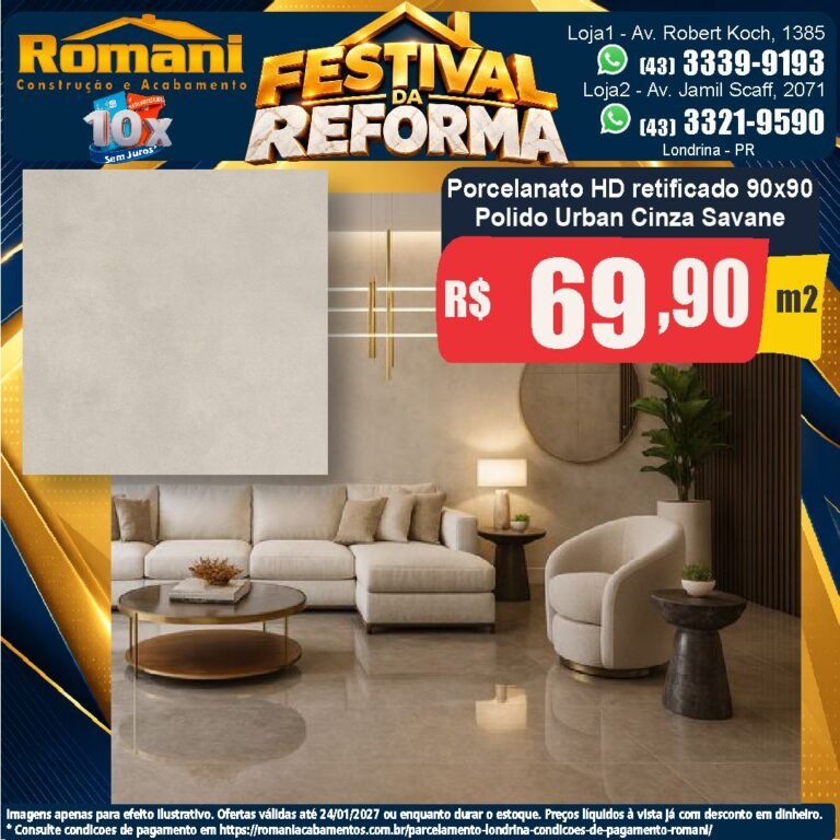 Festival da Reforma — Urban Cinza Savane 90x90 · Polido · Interno por R$ 69,90/m²