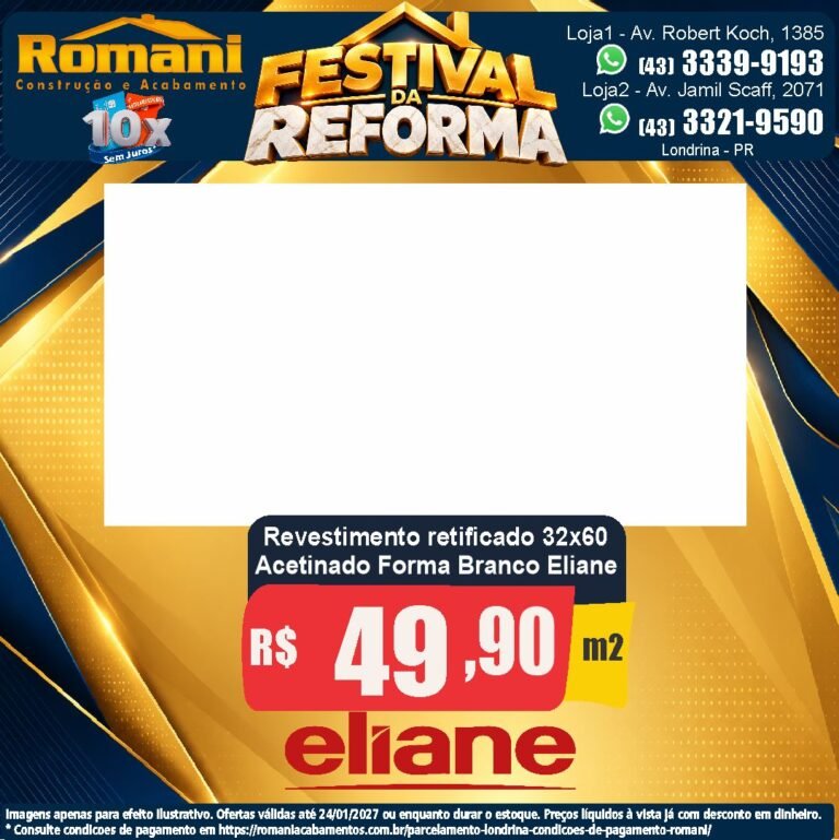 Festival da Reforma — Forma Branco Eliane 32x60 · Acetinado · Interno por R$ 49,90/m²