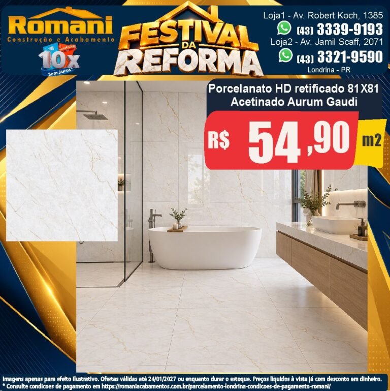 Festival da Reforma — Aurum Ice Gaudi 81x81 · Acetinado · Interno por R$ 54,90/m²