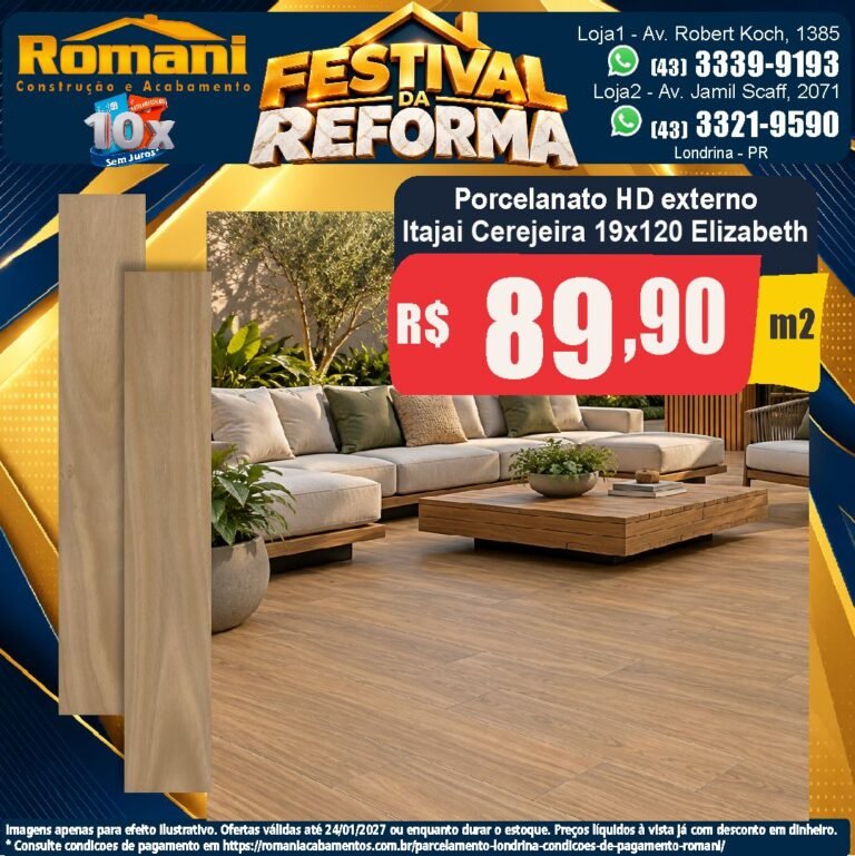 Festival da Reforma — Itajaí Cerejeira Externo Elizabeth 19,7x120 · Externo natural · Externo por R$ 89,90/m²