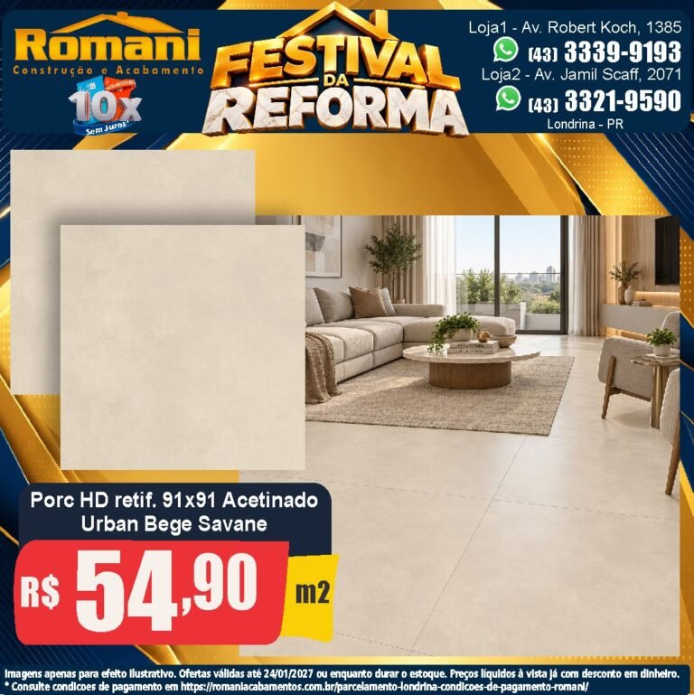 Festival da Reforma — Urban Bege Savane 91x91 · Acetinado · Interno por R$ 54,90/m²