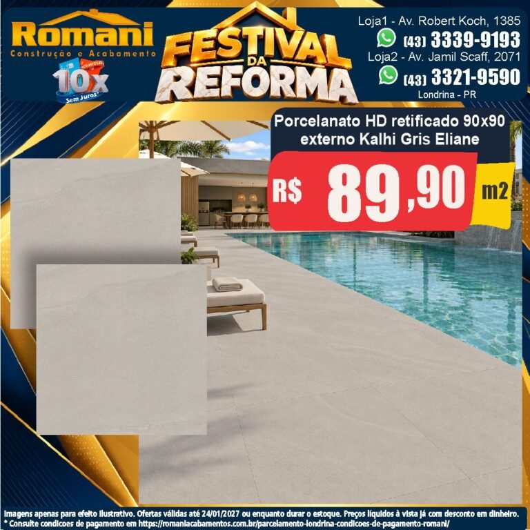 Festival da Reforma — Khali Gris Eliane 90x90 · Externo natural · Externo por R$ 89,90/m²