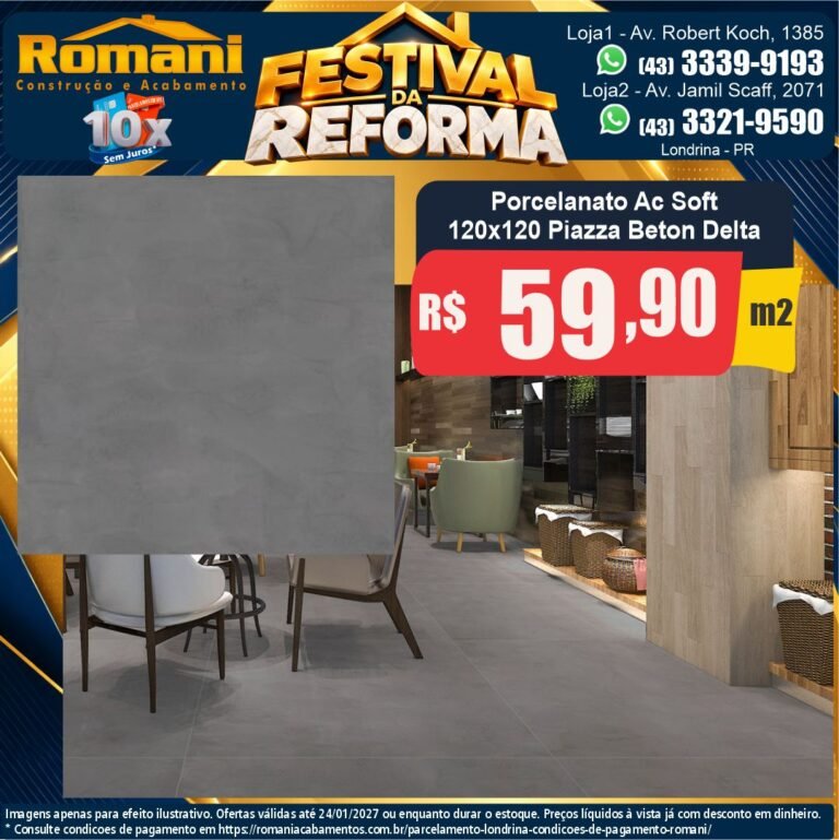 Festival da Reforma — Piazza Beton Light Delta 120x120 · Acetinado · Interno por R$ 59,90/m²